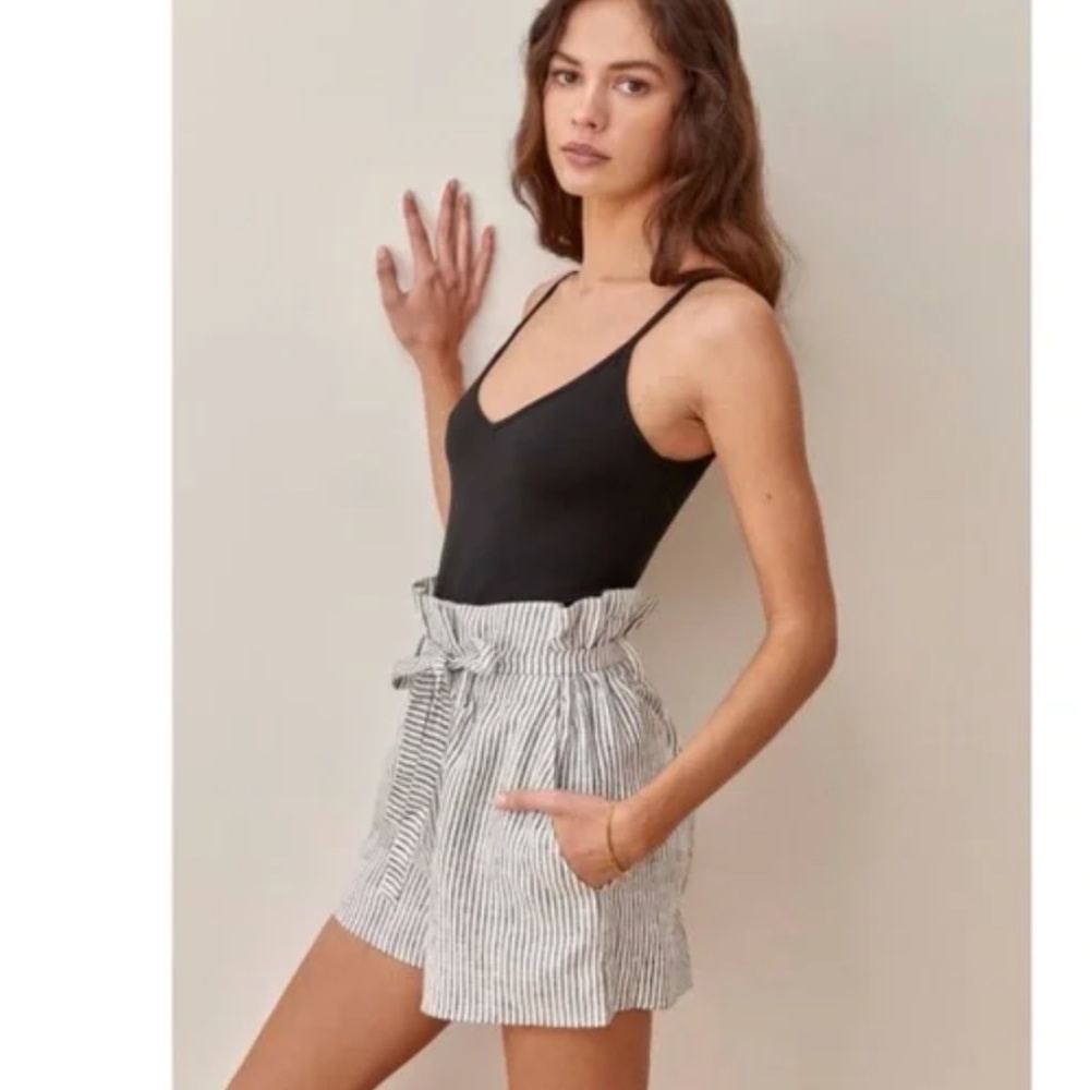 Reformation | Theodore Paperbag Waist Striped Belted Shorts Size Medium